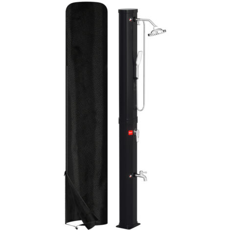 SWANEW Doccia solare da giardino 60L nera con doccetta, soffione rotondo, doccia a pedale, materiale di montaggio e copertura