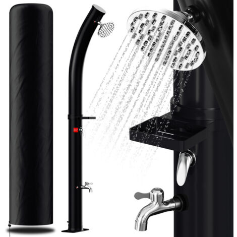 SWANEW Doccia solare da giardino - soffione rotondo, doccia curva, doccia per piscina esterna, con coperchio di protezione, 20L, 220 cm