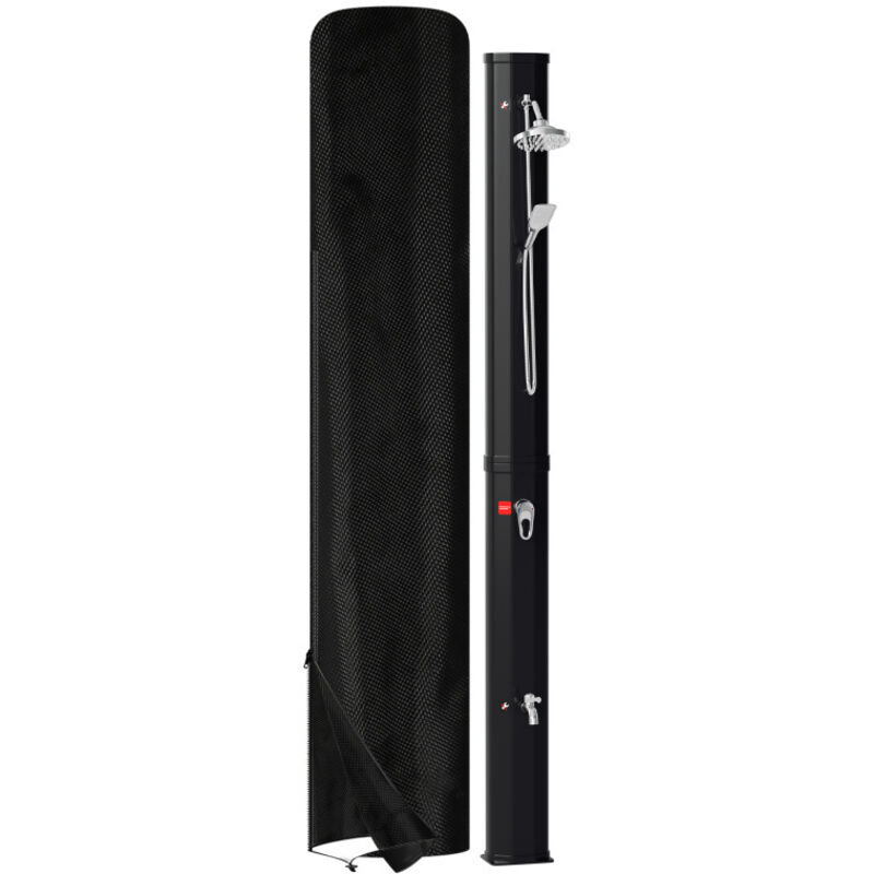 Douche jardin solaire 40L noire avec douchette, pomme ronde, douche de pied, matériel de montage - Swanew