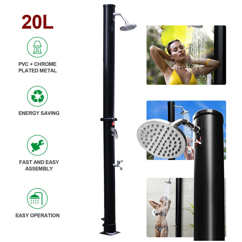 Douche solaire avec matériel de montage Avec tuyau de 1,5 mètre 20L Sans couvercle de protection Noir - Swanew