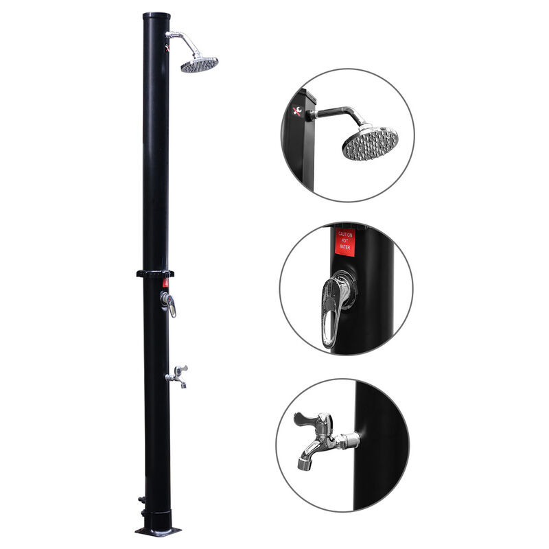 Douche solaire Pommeau de Douche rond Température de l'Eau Agréable 20L Sans couvercle de protection Noir - Swanew