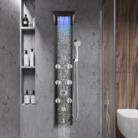 SWANEW Duschpaneel für Badezimmer Hydromassagen Duschsystem Regendusche Multifunktionales Duschpaneel 6 große Massagedüsen Duschsäule, Schwarz