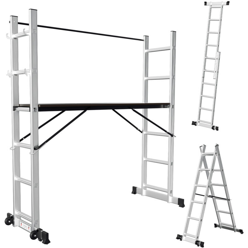 Swanew - Echafaudage de travail Alu argent Echelle polyvalente 2x6 marches multifonctionnelle Echelle à cadre a Echafaudage de chantier jusqu'à 150kg