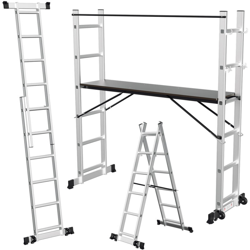 Swanew - Echafaudage de travail Alu argent Echelle polyvalente 2x6 marches multifonctionnelle Echelle à cadre a Echafaudage de chantier jusqu'à 150kg