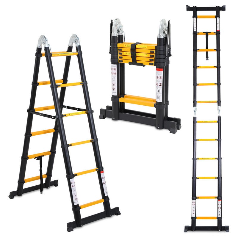 Chelle Multi-Fonction Télescopique Aluminium 5M Échelle Pliable Portable et Pliante(2.5M+2.5M), Jaune+Noir - Swanew