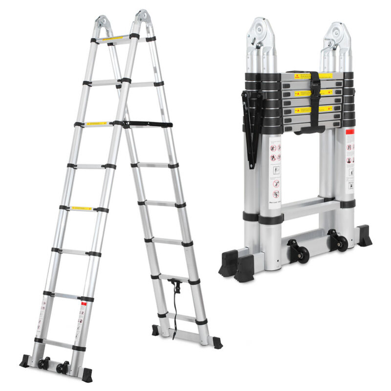 Chelle Multi-Fonction Télescopique Aluminium 3.8M Échelle Pliable Portable et Pliante(1.9M+1.9M) - Swanew