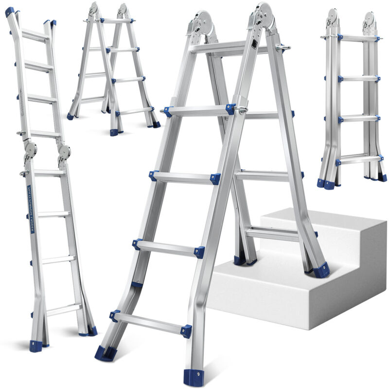Echelle multifonctionnelle Echelle polyvalente Alu échelle télescopique argent jusqu'à 150kg-4x4 402cm - Swanew