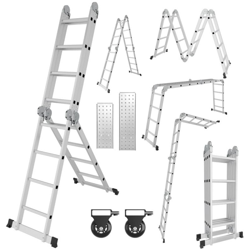 Echelle pliante Echelle multifonctionnelle Echelle télescopique 4x4 470cm Echelle d'appui Echelle domestique Echelle en aluminium - Swanew