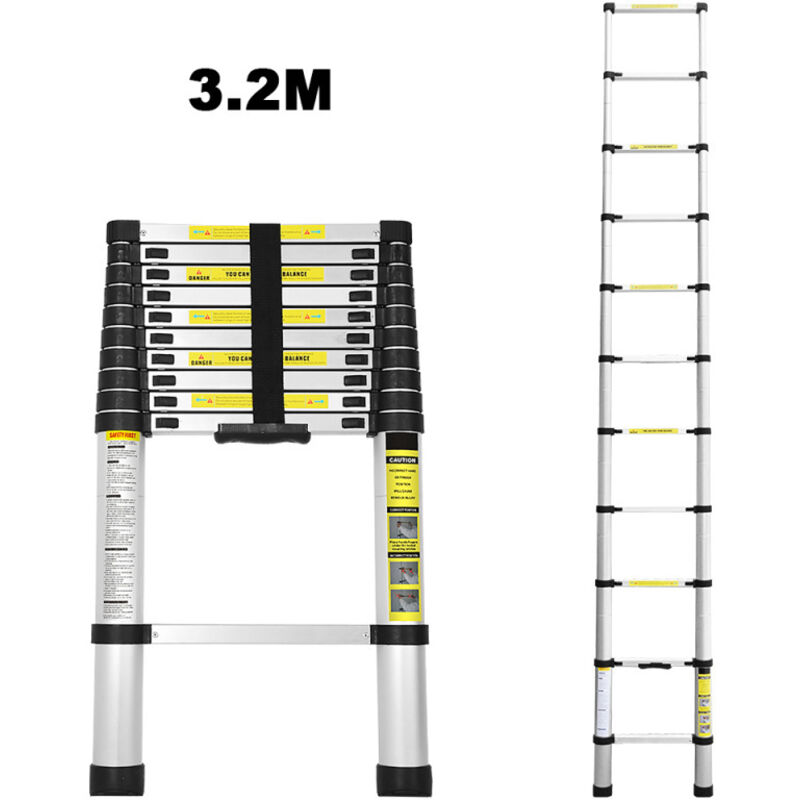 Hengda Echelle Télescopique jusqu'à 150 kg Escabeau stable en aluminium 3.2 m