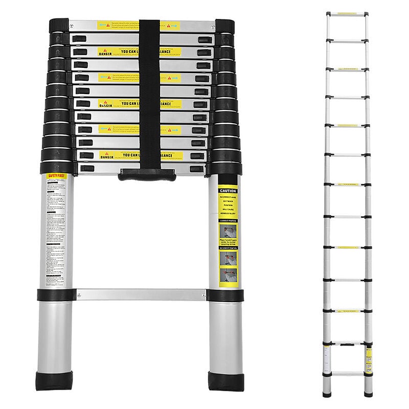 Swanew - Echelle Télescopique jusqu'à 150 kg Escabeau stable en aluminium Gain de place 3,8 m