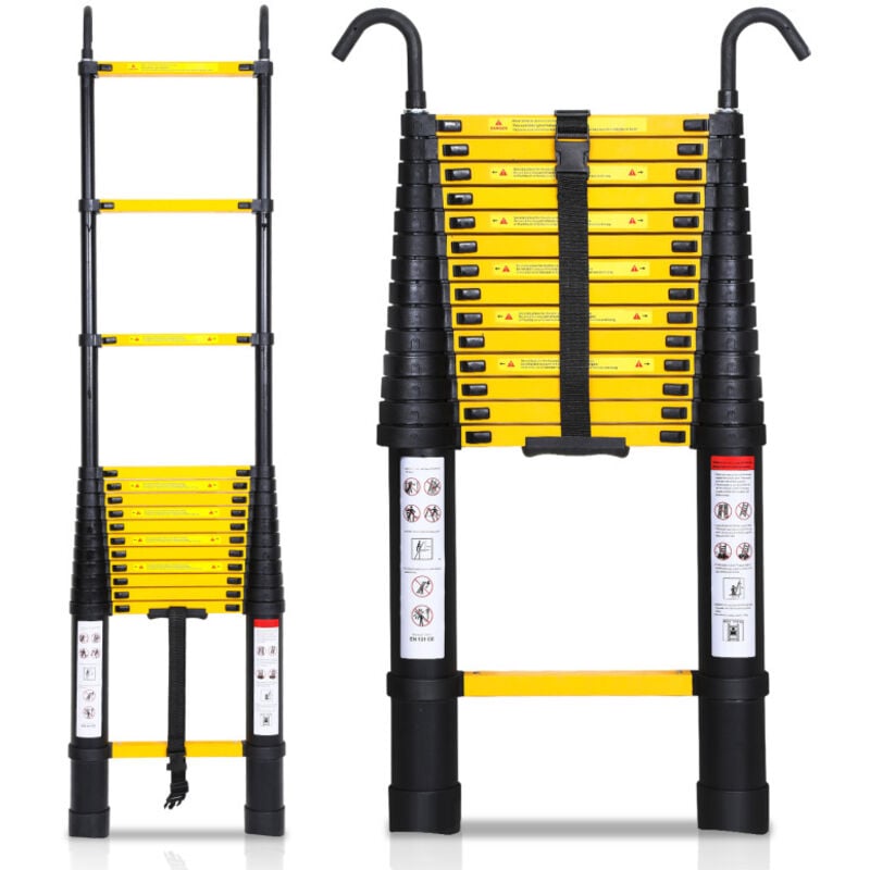 SWANEW Échelle télescopique 4,4m avec crochet Échelle double à coulisse Stabil Aluminium jusqu'à 150kg