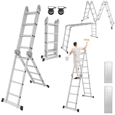 Swanew – Échelle télescopique 4x4 470cm – Aluminium durable – Capacité 150 kg – 16 marches – Repose-pieds antidérapants – Pliable pour rangement