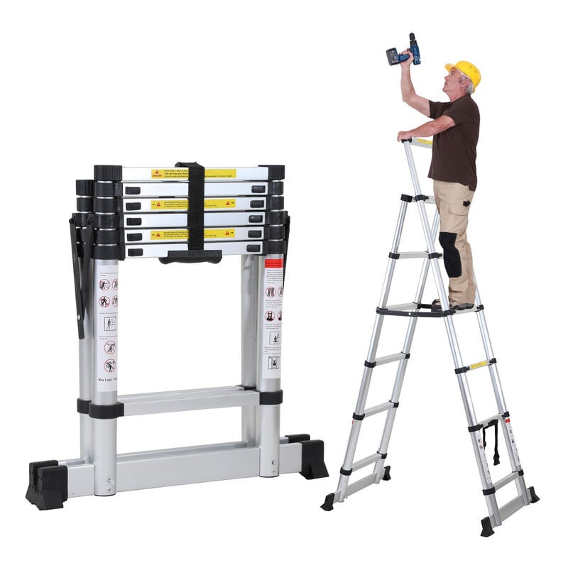 SWANEW echelle telescopique Échelle à rallonge légère aluminium antidérapante 1,4m + 1,7m argent échelle à rallonge extensible