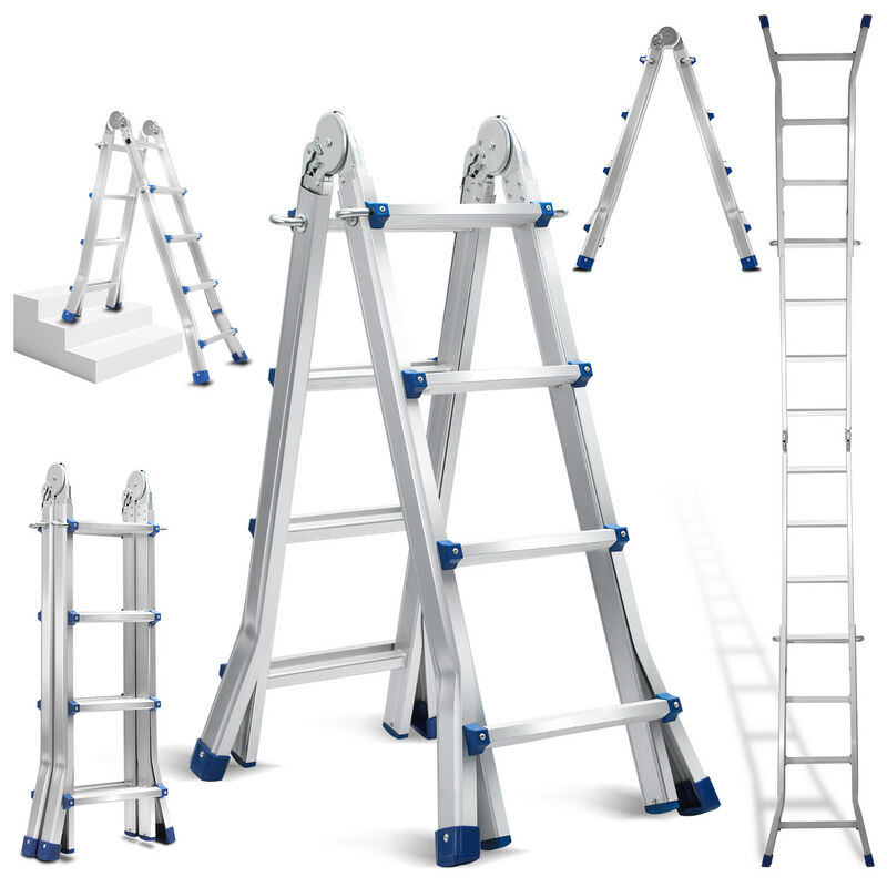 SWANEW Échelle Telescopique en aluminium stable 4x4 marches Echelons Polyvalent
