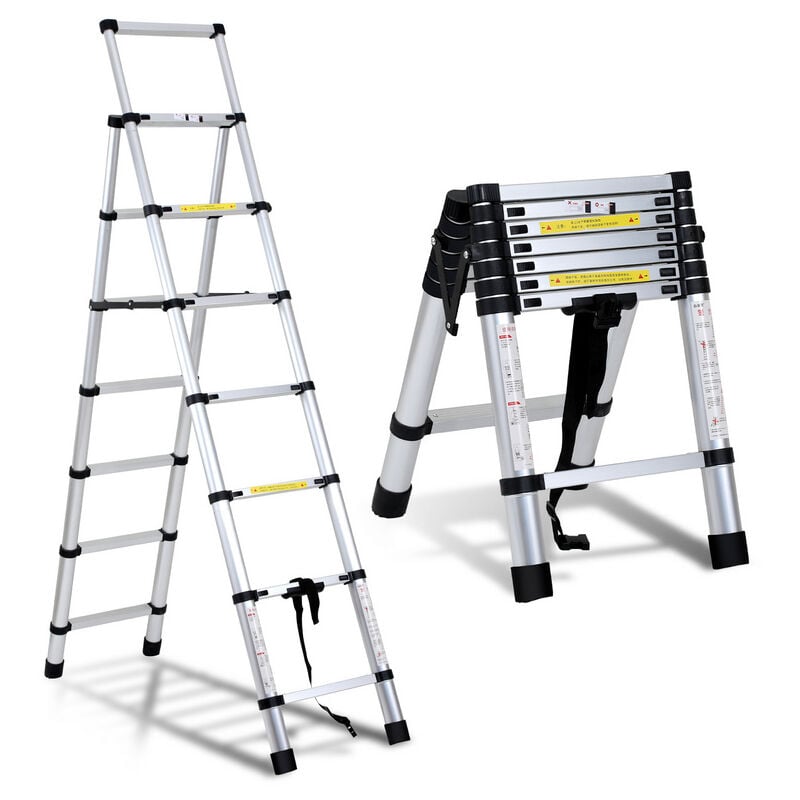 Echelle télescopique professionnel multifonction articulée 2,0 +1,7m, escabeau 5x6 marches pliable - Swanew