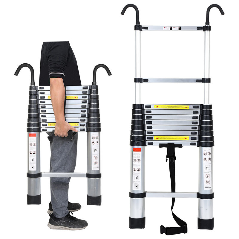 Swanew - Echelle Télescopique jusqu'à 150 kg Escabeau stable en aluminium Multi-Fonction 3,2m Avec Crochet Escabeau - Argent