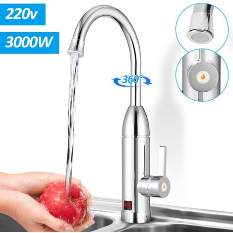 RANDACO SWANEW Elektrische Wasserhahn Armatur 3000W Sofortiger Warm KüChenarmatur Elektrischer Heizung Wasserhähnen, Mischbatterie mit Durchlauferhitzer 360° LED Temperaturanzeige Smart Heater Armatur