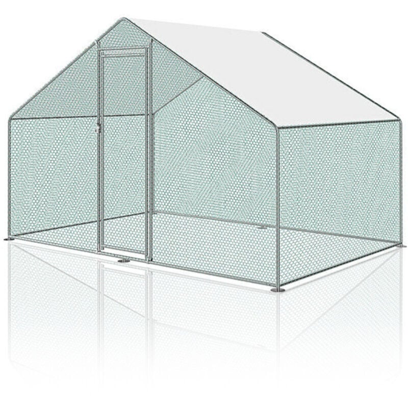 SWANEW Enclos poulailler Acier galvanisé avec parc grillagé avec serrure espace couvert Poulailler pour petits animaux 3 x 2 x 2 m 6m²