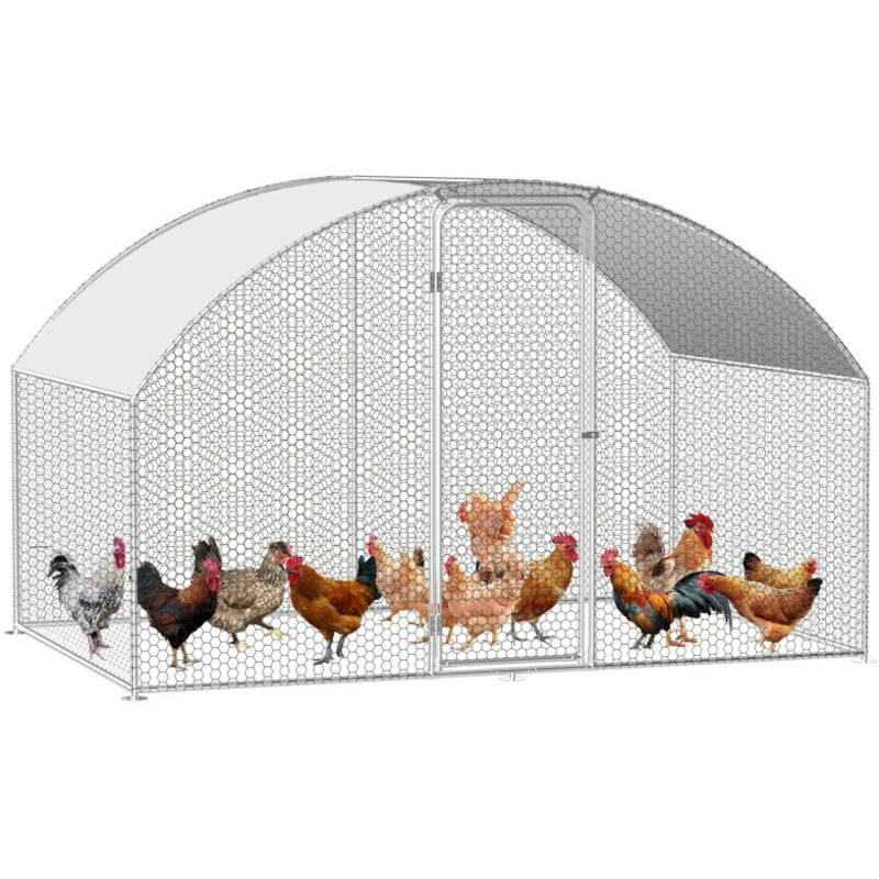 Swanew - Enclos poulailler Acier galvanisé avec parc grillagé avec serrure espace couvert Poulailler pour petits animaux 3 x 2 x 2 m 6m²dôme