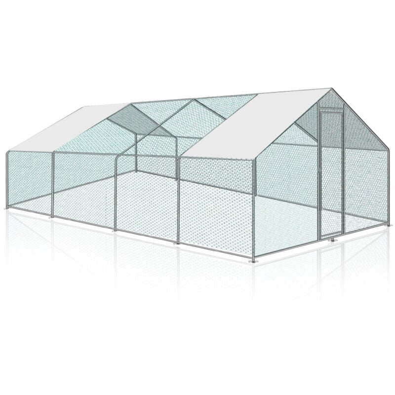 SWANEW Enclos poulailler Acier galvanisé avec parc grillagé avec serrure espace couvert Poulailler pour petits animaux 3 x 8 x 2 m 24m²