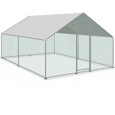 VEVOR Enclos Poulailler Extérieur Métal 200x300x200 cm Grand Enclos à  Poules Bâche Imperméable Toit en Pointe Enclos Parc Grillagé Double Porte  pour Oies, Canards, Lapins, Animaux de Compagnie, Argent