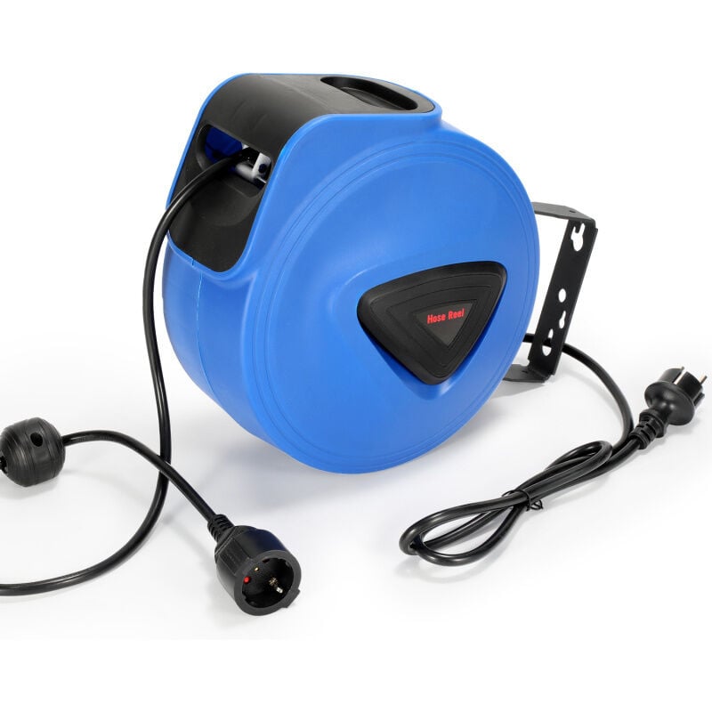 Enrouleur automatique de câble Une prise de courant 20m 250V IP44 Butée réglable avec support de fixation au mur ,Orientable à 180° - Swanew