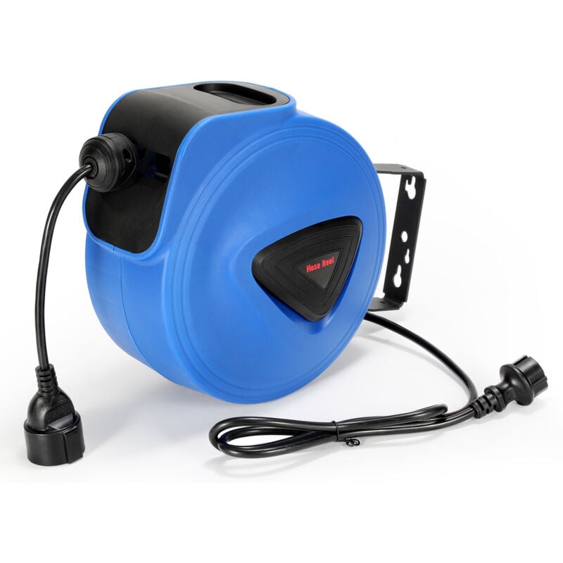SWANEW Enrouleur de câble automatique 20m + 1.5m Enrouleur de câble IP44 pivotant à 180° Trous individuels pour montage mural et au plafond
