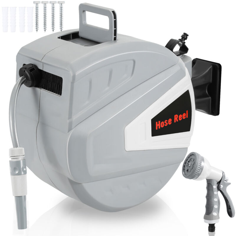 Enrouleur De Tuyau 20+2m Pression 8 Bar avec Pistolet à Eau (9 Modes de Jet Réglables) Rétractation Automatique Pneumatique Pivotant à 180° - Swanew