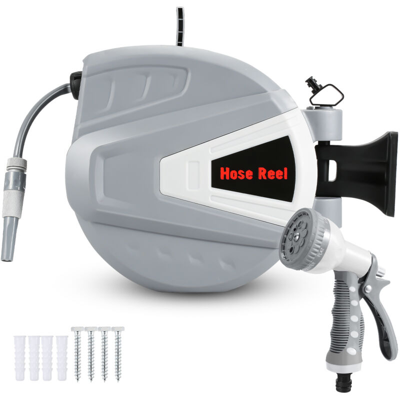 Enrouleur De Tuyau 20+2m Pression 8Bar Raccord 1/4'avec Pistolet à Eau (9 Modes de Jet Réglables) Rétractation Automatique Pneumatique Pivotant à