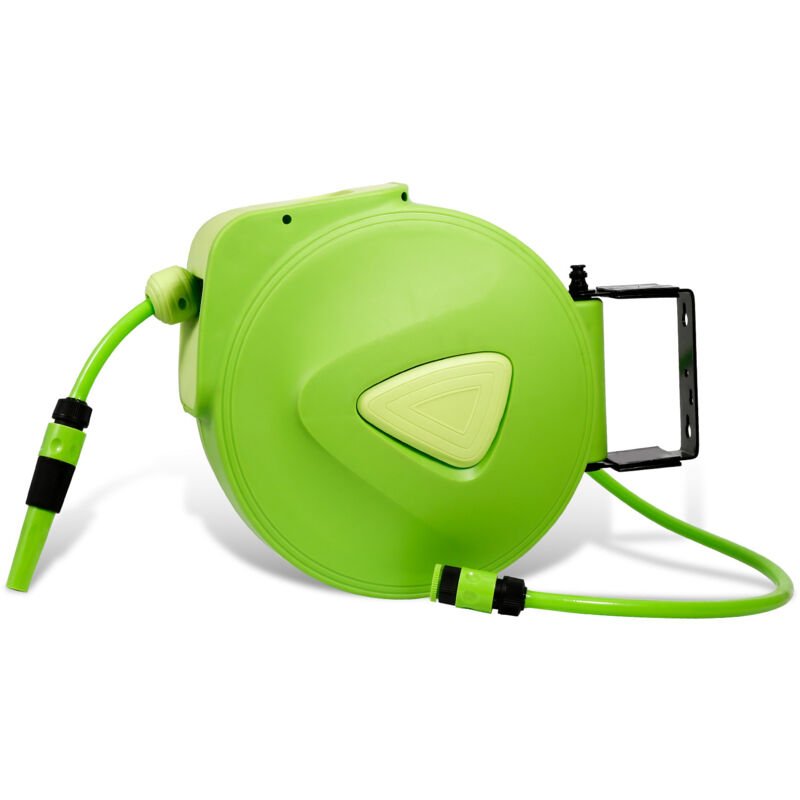 Enrouleur De Tuyau 30+2m 8 Bar Raccord 3/4' Dévidoir vert mural enrouleur automatique pivotant 180°tuyau avec lance arrosage support mural intégré