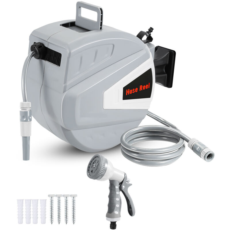 Enrouleur De Tuyau 30+2m Pression 8Bar Raccord 1/4'avec Pistolet à Eau (9 Modes de Jet Réglables) Rétractation Automatique Pneumatique Pivotant à