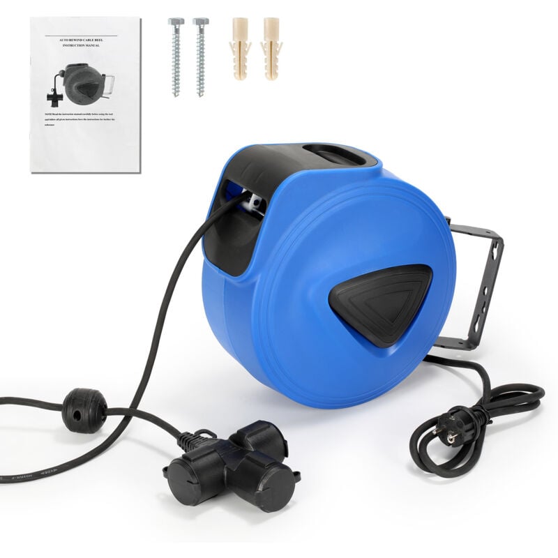 Enrouleur électrique automatique pivotable 180° fixation murale rallonge électrique enrouleur câble automatique 20 m b - Swanew