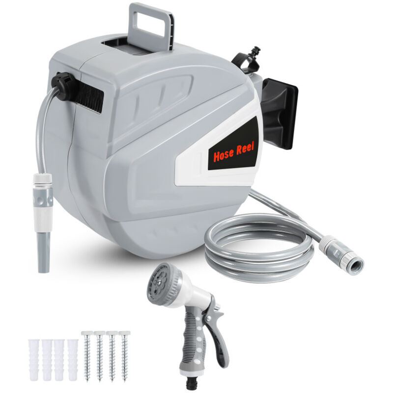 Enrouleur Tuyau Arrosage 20M Enrouleur Arrêt d'enroulement Automatique Raccord 3/4 avec pistolet à eau Support Pivotant 180° Dévidoir de - Swanew