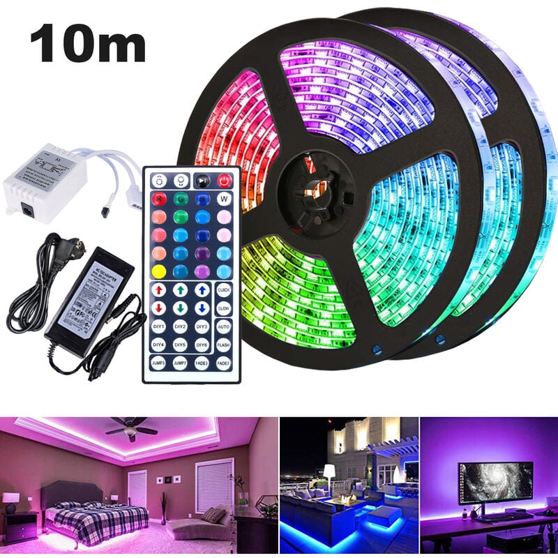 Swanew - Ensemble de bande led, bande led rgb 5050 smd, bande led , led non étanche (IP20), 10M 30 led avec télécommande 44 boutons - rgb