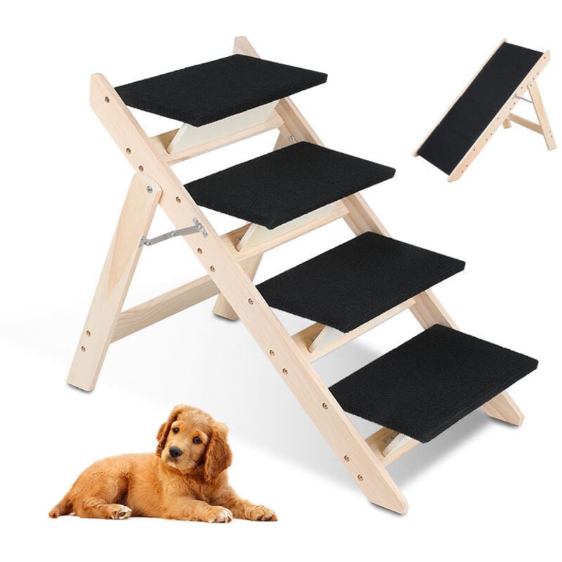 Swanew - Escalier pour chien 2 en 1 Rampe pour chien Pliable en bois Aide à l'accès au lit Canapé Voiture Antidérapant Jusqu'à 80kg