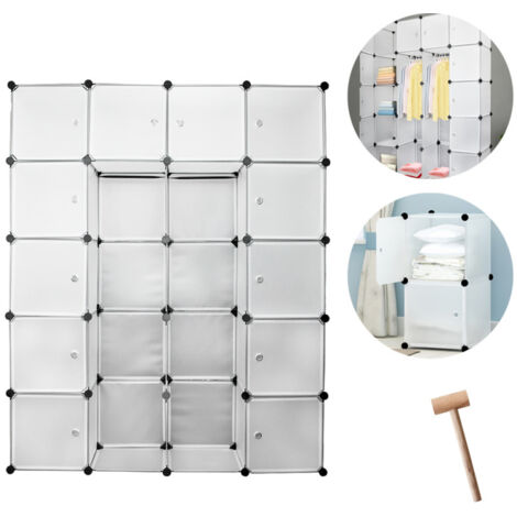 SWANEW Estante de gabinete Estante de baño sin pernos Gabinete con mazo Estante de apilamiento de bricolaje 20 Rejillas Blanco