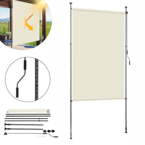 SWANEW Estor vertical Estor enrollable de exterior Protección anti-UV Estor de exterior con barras telescópicas sin taladrar 120 x 270 cm Beige