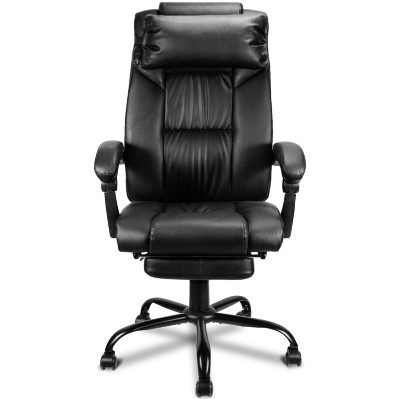 Swanew - Fauteuil gamer - noir - Chaise gaming - Siège de bureau réglable - Avec repose-pieds télescopique - Ergonomique - Appui-tête