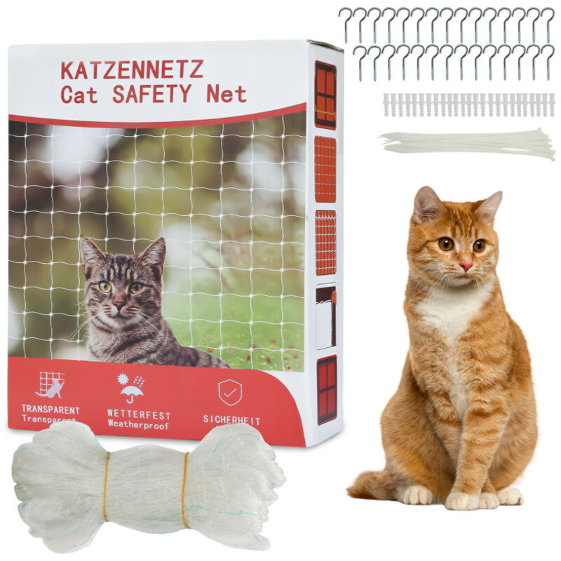 Swanew - Filet de Protection pour Chat Résistant aux uv Filet de sécurité en Nylon pour balcons Transparent 3x8m