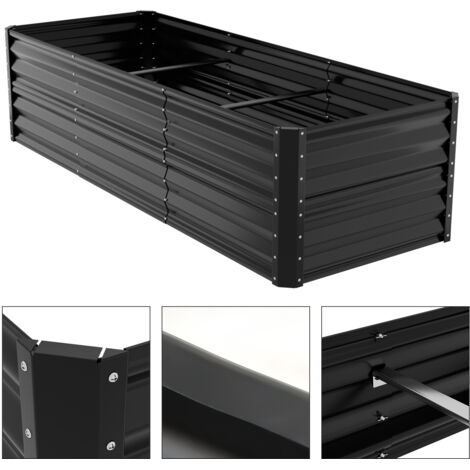 SWANEW Fioriera rialzata 240x90x60 cm Vaso da giardino in metallo zincato con base aperta per la coltivazione di ortaggi, fiori, erbe e piante grasse in giardino, terrazza, patio e balcone Nero