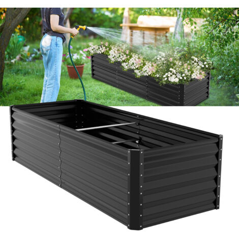 SWANEW Fioriera rialzata 240x90x60 cm Vaso da giardino in metallo zincato con base aperta per la coltivazione di ortaggi, fiori, erbe e piante grasse in giardino, terrazza, patio e balcone Nero