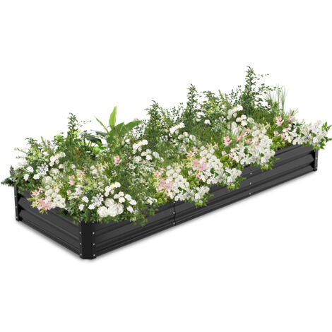 SWANEW Fioriere da esterno rialzate, vaso da esterno per fiori, erbe, frutta, verdura, fioriera da balcone, orto indipendente, acciaio ultra resistente, 240 x 90 x 60 cm, nero