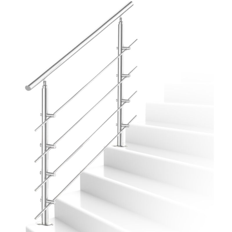 Rampe d'escalier acier inoxydable main courante balustrade Garde-corps argenté 160 cm 4 crossbars
