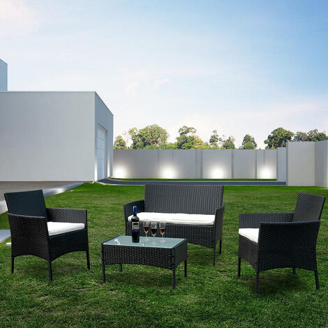 SWANEW Gartenmöbel Lounge Set Garnitur Relax-Lounge Sofa Balkon Sitzgruppe Tisch Glas - braun