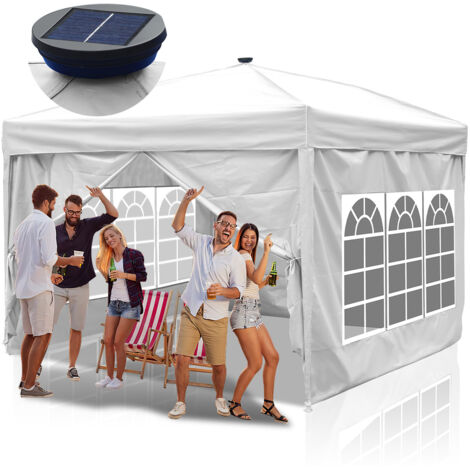 SWANEW Gazebo da Giardino Tenda Pieghevole Protezione Solare UV 50+ Tenda Pieghevole POP-UP Con Pareti Bianco 3x3m con Illuminazione Solare LED