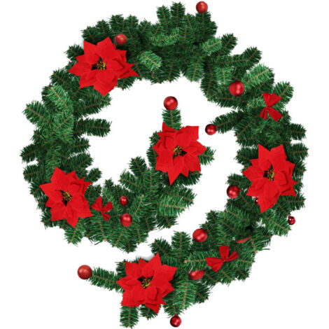 SWANEW Ghirlanda di Natale 2.7M Caminetti Scale Ghirlande Decorate Luci a LED Ornamento Corona di Natale per la Decorazione Domestica Rosso
