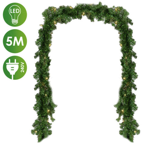 SWANEW Ghirlanda di Natale da 5 m con ghirlanda di pino illuminazione 100 a LED. ghirlanda natalizia decorazione di Natale per dentro e fuori. bianco caldo