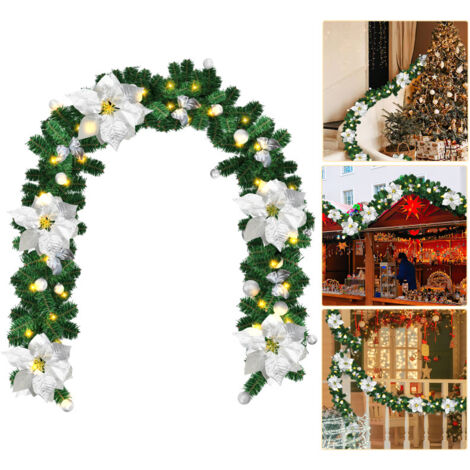SWANEW Ghirlanda di Natale Ghirlanda di abete Decorazione natalizia per interni ed esterni Ghirlanda artistica 2,7 m 50 LED con argento decorativo