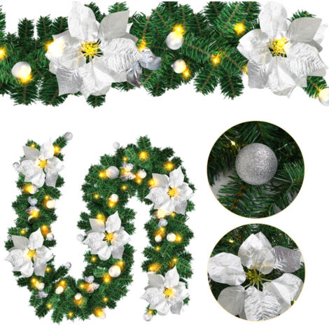 SWANEW Ghirlanda di Natale Ghirlanda di abete Decorazione natalizia per interni ed esterni Ghirlanda artistica 2,7 m 50 LED con argento decorativo