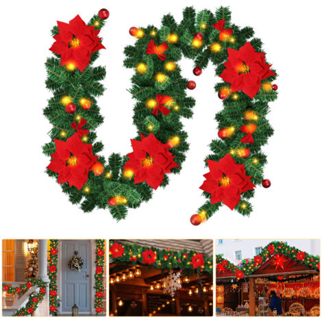 SWANEW Ghirlanda di Natale Ghirlanda di abete Decorazione natalizia per interni ed esterni Ghirlanda artistica 2,7 m 50 LED con rosso decorativo
